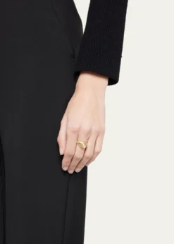 Sydney Evan 14K Gold Round Diamond Fluted Signet Ring