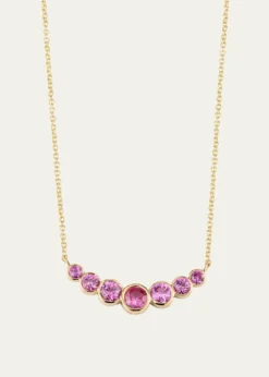Sydney Evan14K Graduated Bezel Curve Bar Necklace with Pink Sapphires