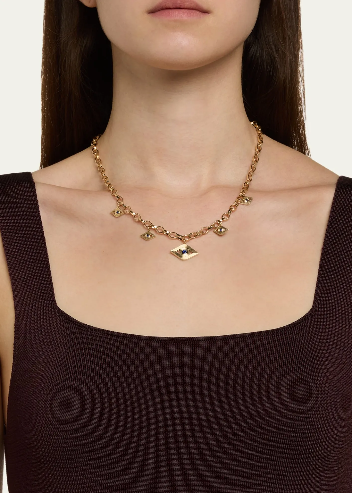 Sydney Evan14K Sapphire Fluted Evil Eye Charm Necklace