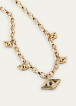 Sydney Evan14K Sapphire Fluted Evil Eye Charm Necklace