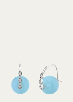 Sydney Evan14K White Gold Diamond Marquise Eye on Aquamarine Earrings, 12mm