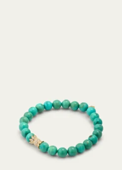 Sydney Evan14K Yellow Gold Diamond Marquise Eye Candy Wrapper Bead on Green Turquoise Bracelet