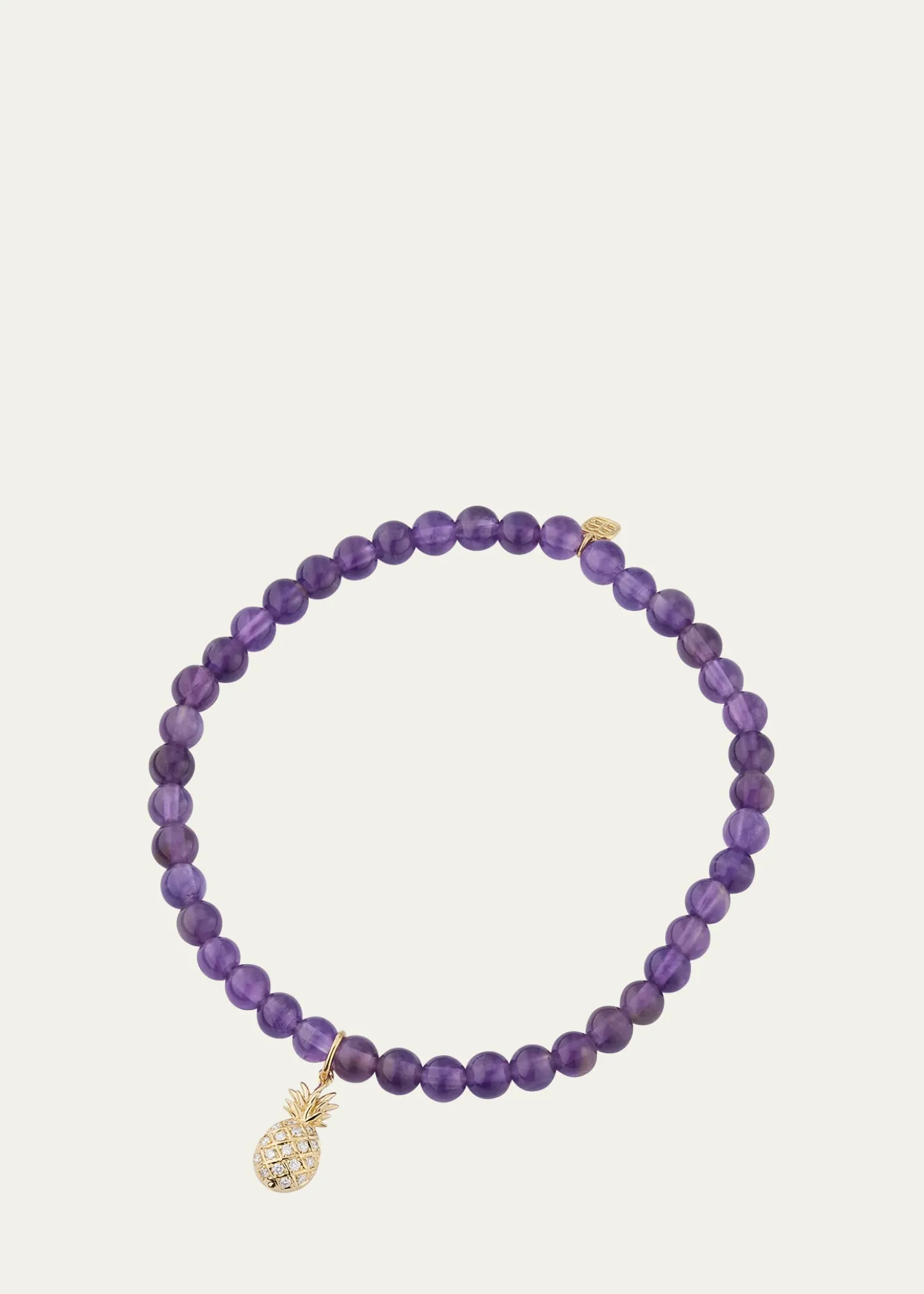 Sydney Evan14K Yellow Gold Diamond Pineapple Charm and Amethyst Bead Bracelet