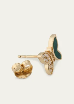 Sydney Evan14K Yellow Gold Diamond and Malachite Butterfly Earring, Single