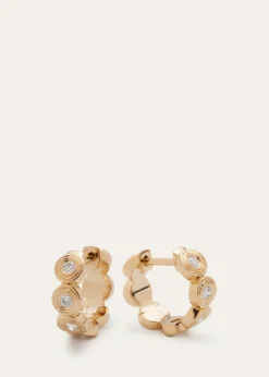 Sydney Evan14k Yellow Gold Fluted Huggie Earrings With Diamonds