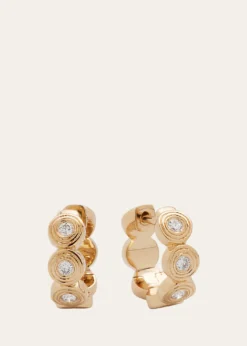 Sydney Evan14k Yellow Gold Fluted Huggie Earrings With Diamonds