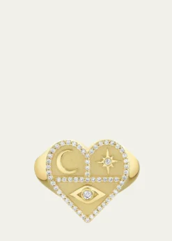Sydney Evan14K Yellow Gold Heart Icons Signet Ring with Diamonds