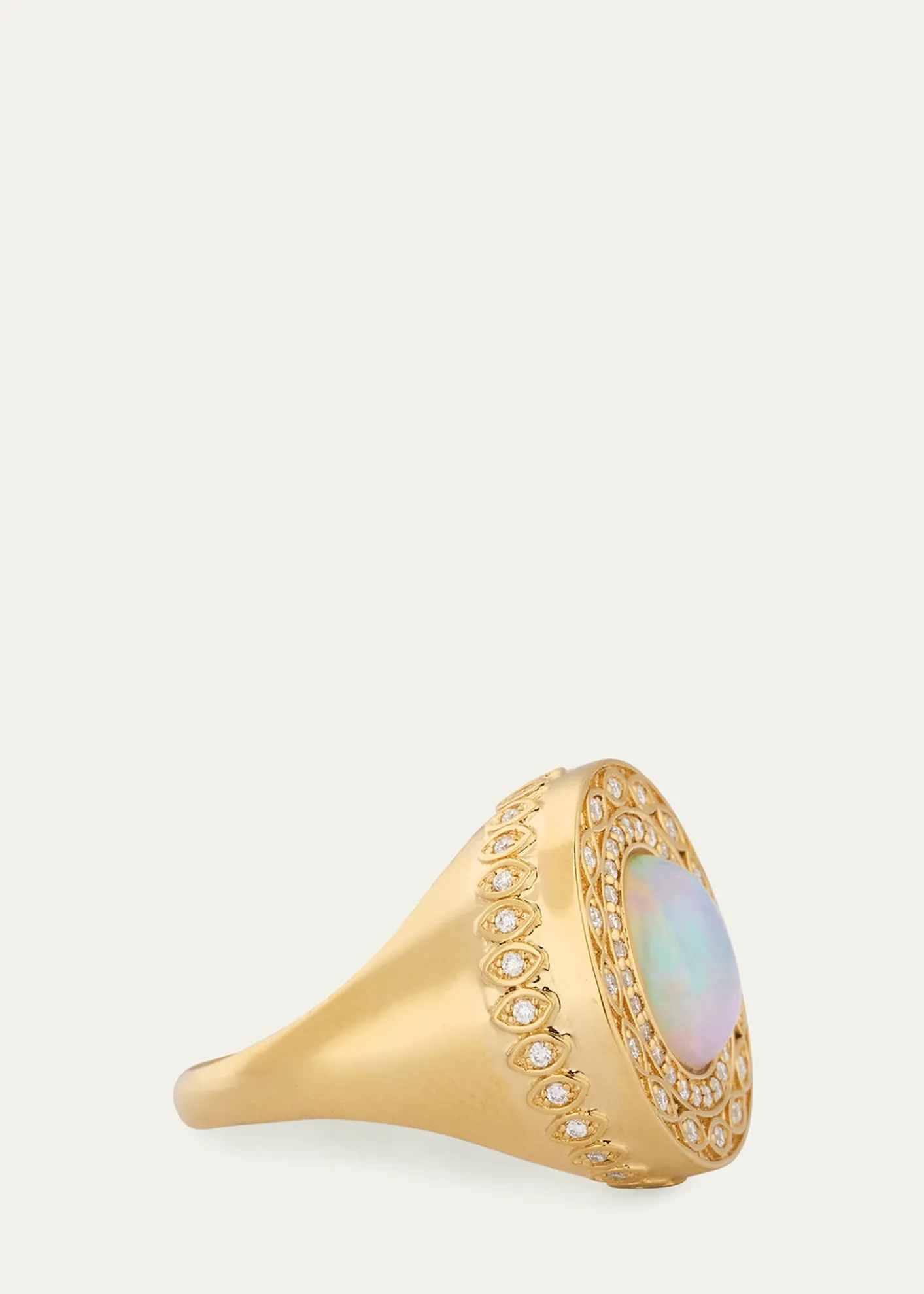 Sydney Evan14K Yellow Gold Marquise Eye Opal Cabochon Signet Ring with Diamonds