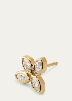 Sydney Evan14K Yellow Gold Marquise Diamond Flower Stud Earring, Single