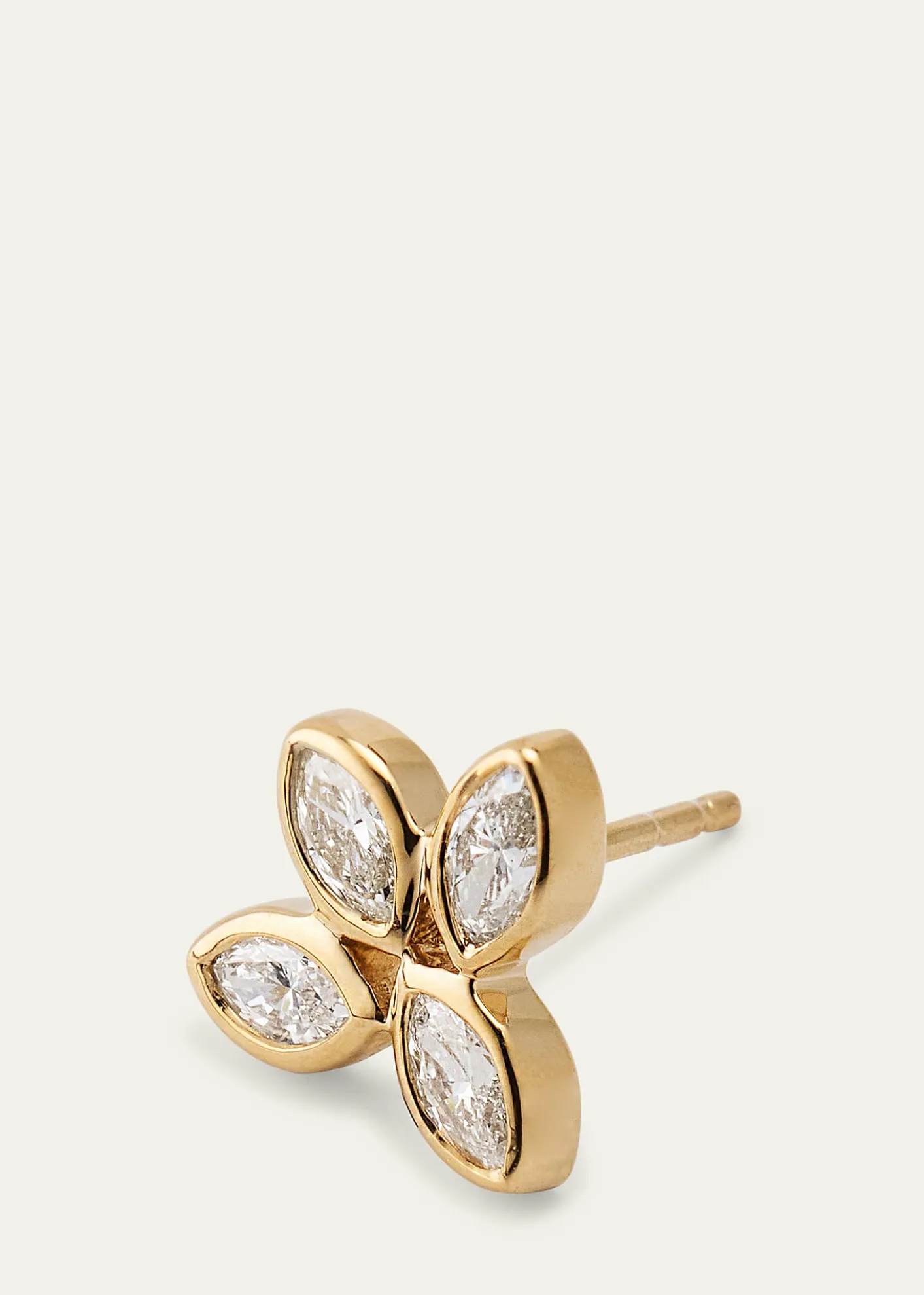 Sydney Evan14K Yellow Gold Marquise Diamond Flower Stud Earring, Single