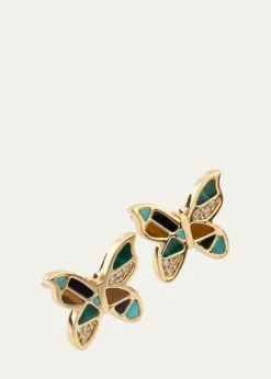 Sydney Evan14K Yellow Gold Mosaic Butterfly Stud Earrings with Diamonds