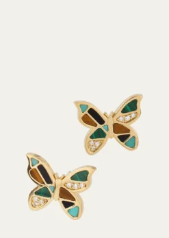 Sydney Evan14K Yellow Gold Mosaic Butterfly Stud Earrings with Diamonds