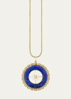 Sydney Evan14K Yellow Gold Starburst Lapis and Diamond Pendant