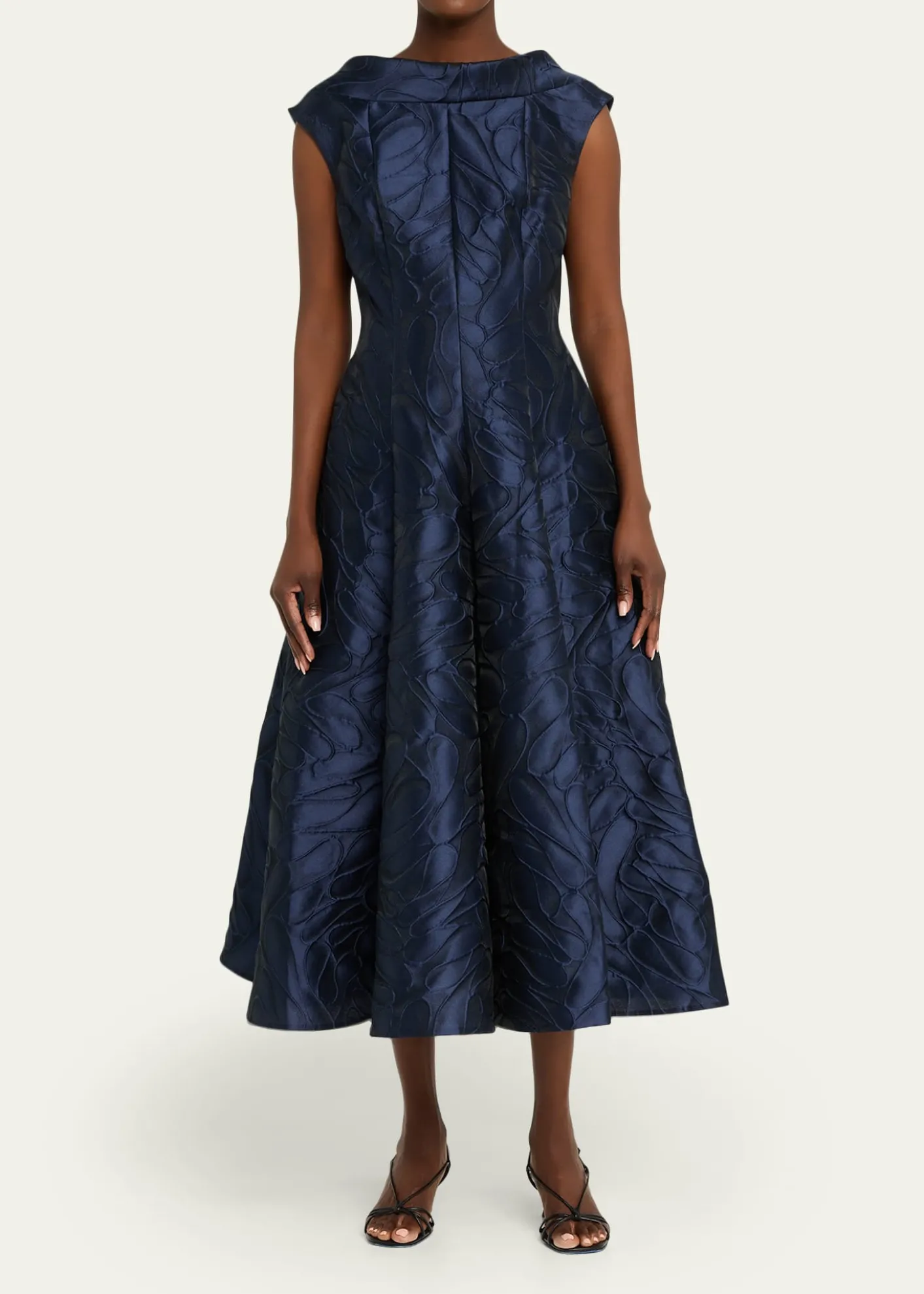 Talbot RunhofCap-Sleeve Abstract-Jacquard Midi Dress