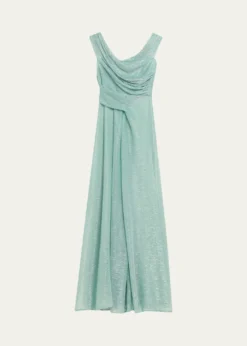 Talbot RunhofDraped Off-The-Shoulder Metallic Plisse Gown