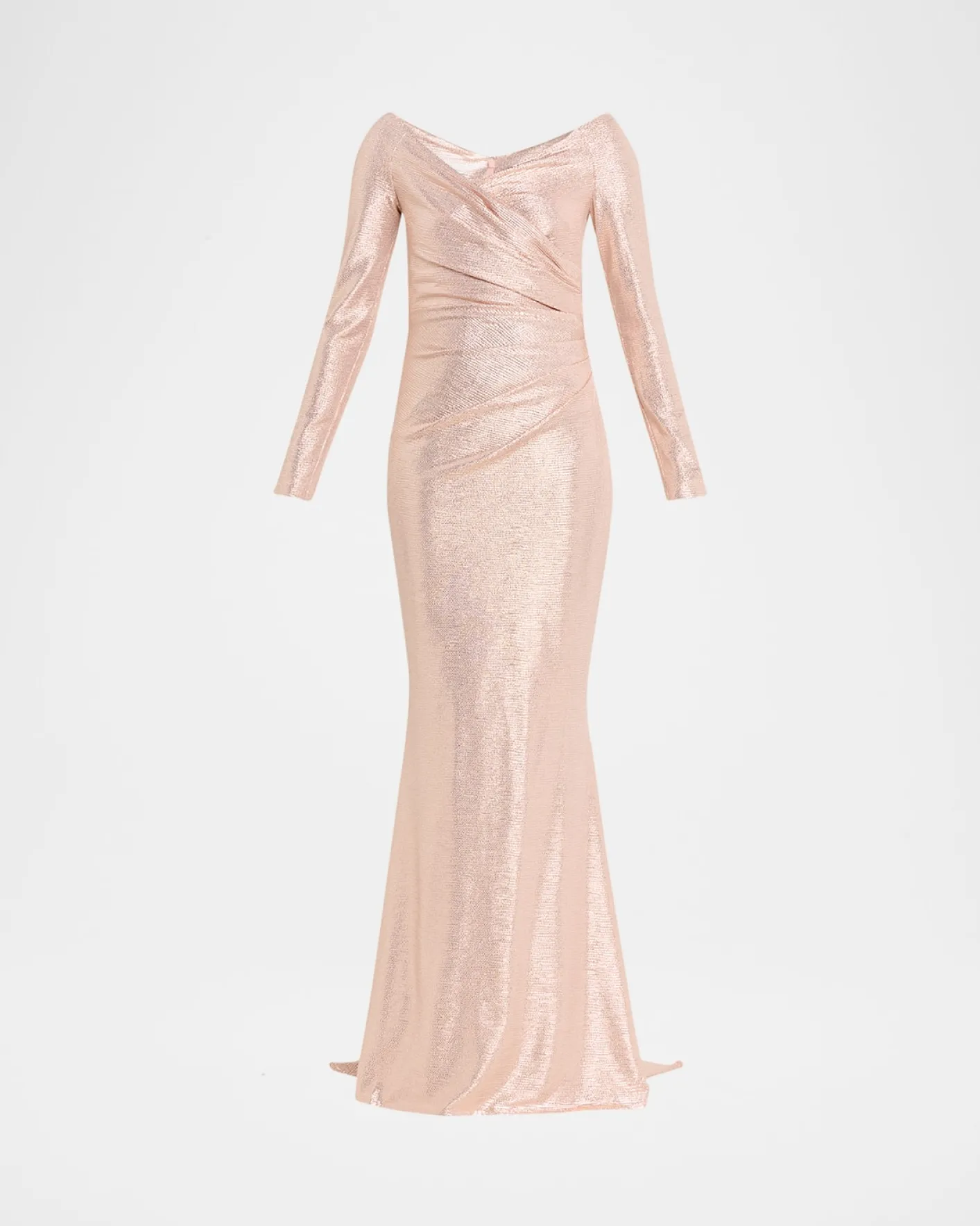 Talbot RunhofMetallic Draped Off-The-Shoulder Long-Sleeve Gown