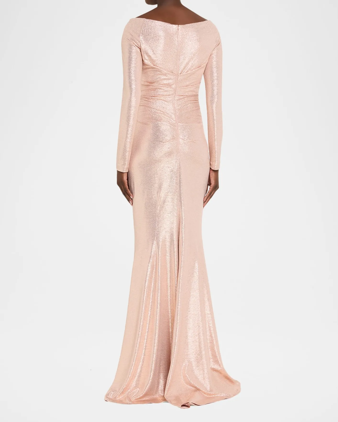 Talbot RunhofMetallic Draped Off-The-Shoulder Long-Sleeve Gown