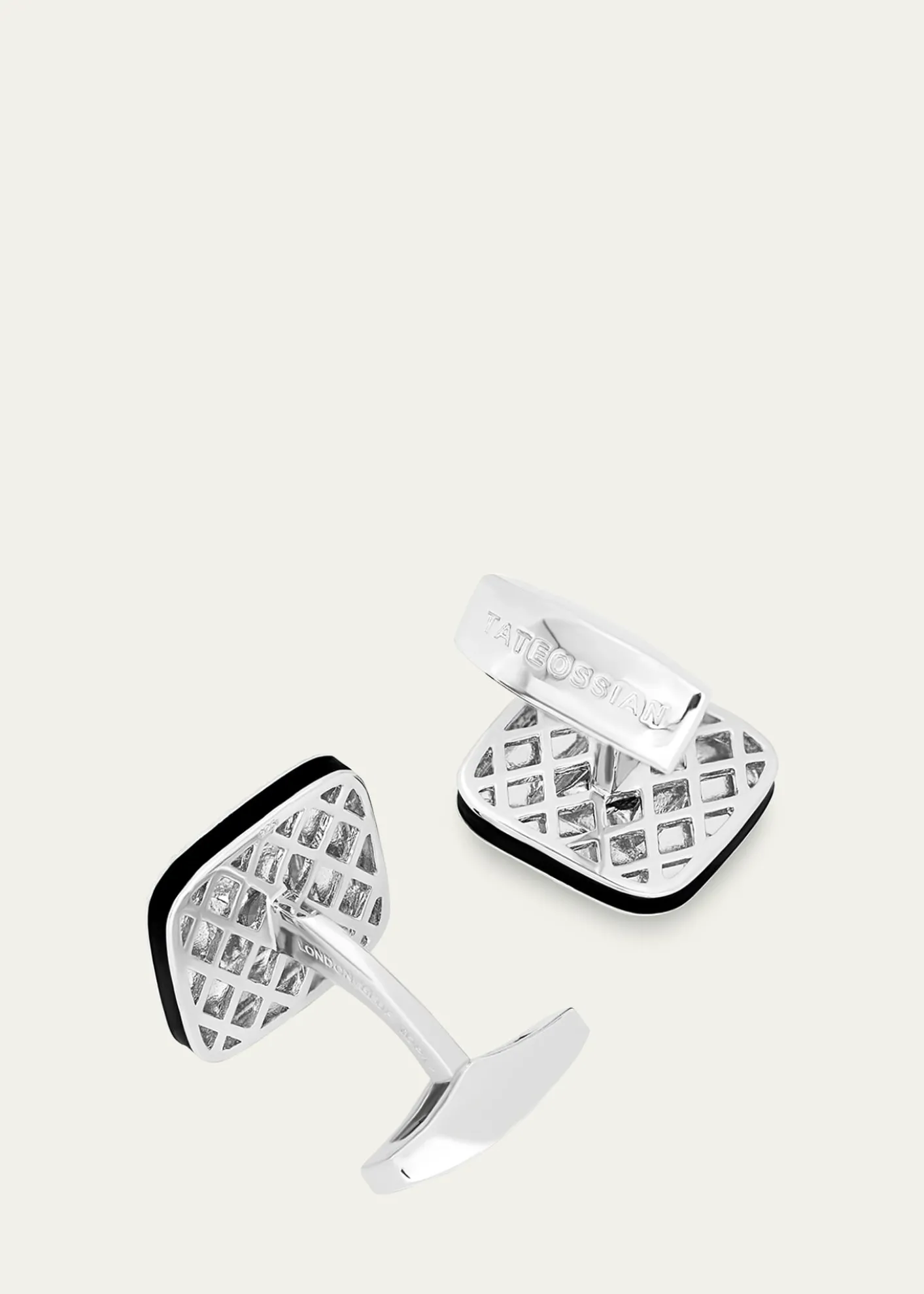 TateossianMen's Refratto Cufflinks with Black Spinel In Rhodium-Plated Silver
