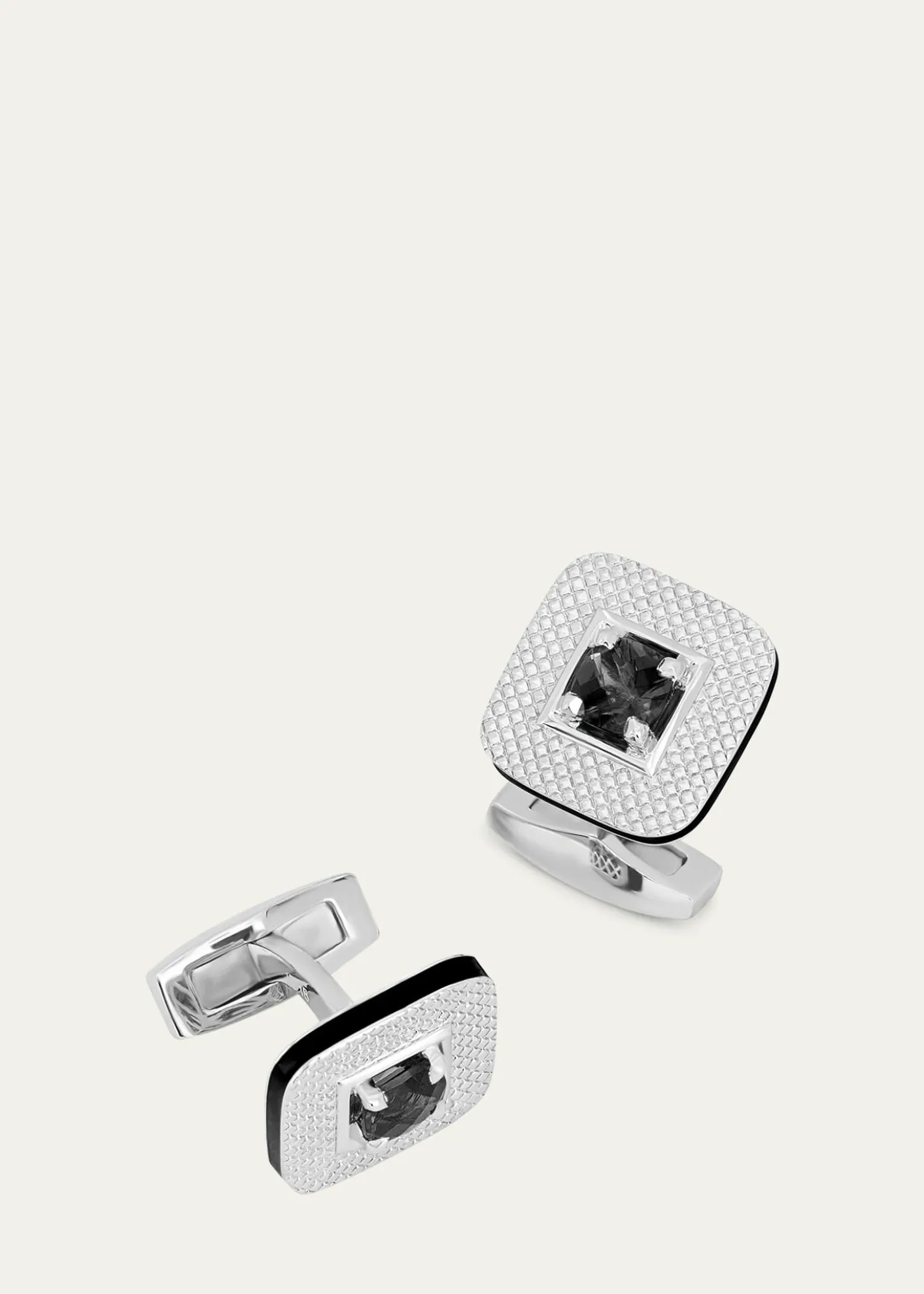 TateossianMen's Refratto Cufflinks with Black Spinel In Rhodium-Plated Silver