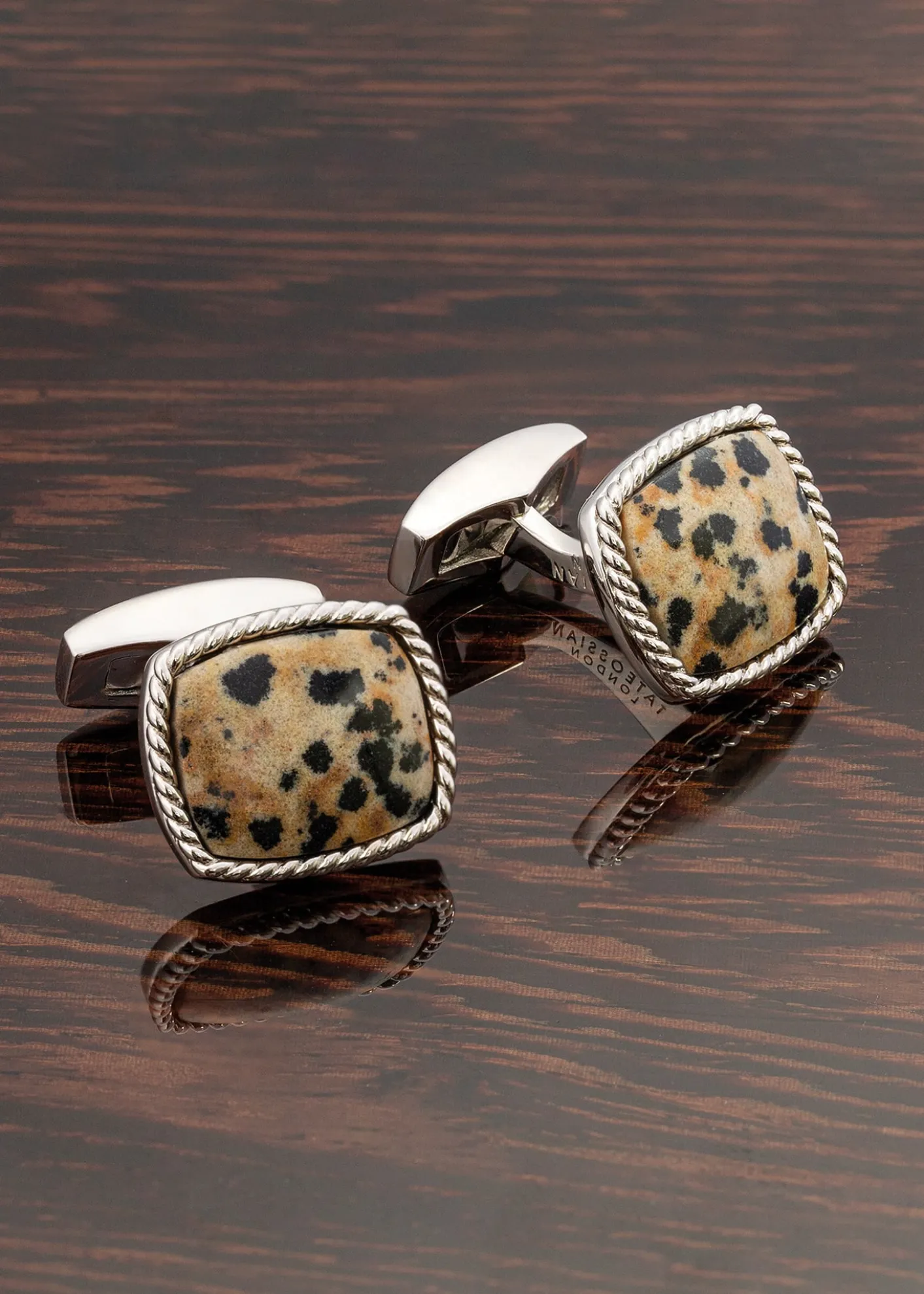 TateossianMen's Rhodium-Plated Stainless Steel Dalmatian Jasper Cufflinks, Limited Edition