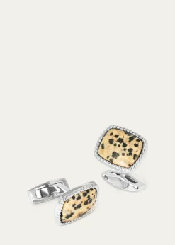 TateossianMen's Rhodium-Plated Stainless Steel Dalmatian Jasper Cufflinks, Limited Edition