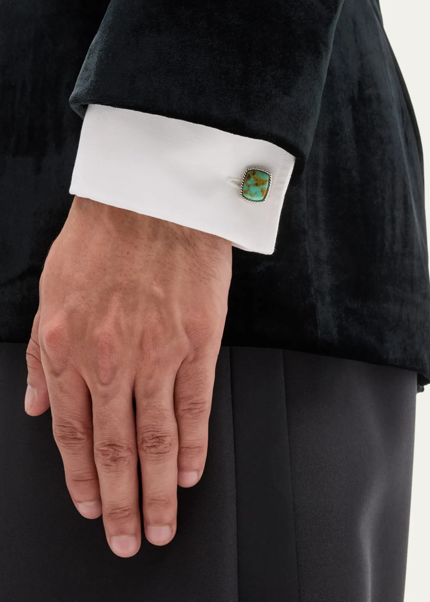 TateossianMen's Silver Amaroo Turquoise Cabochon Cufflinks
