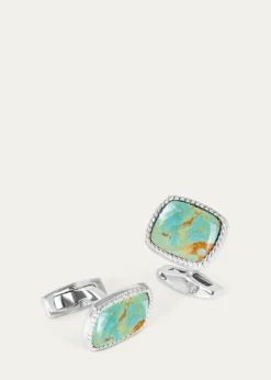 TateossianMen's Silver Amaroo Turquoise Cabochon Cufflinks