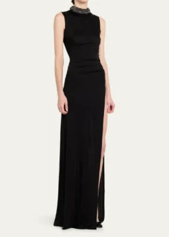 The New Arrivals by Ilkyaz OzelFonda Beaded Side-Slit Column Gown