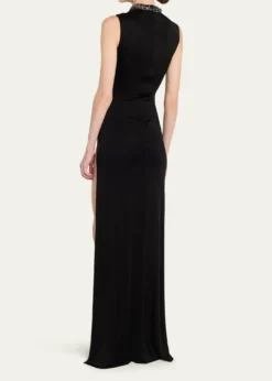 The New Arrivals by Ilkyaz OzelFonda Beaded Side-Slit Column Gown