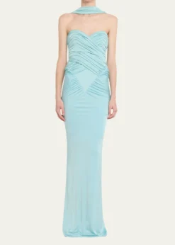 The New Arrivals by Ilkyaz OzelSamsara Ruched Basque-Waist Column Gown