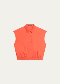 TheoryButton-Front Cap-Sleeve Shirt
