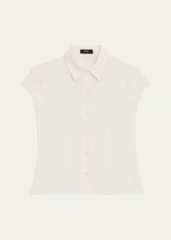 TheoryCap-Sleeve Modern Silk Georgette Blouse