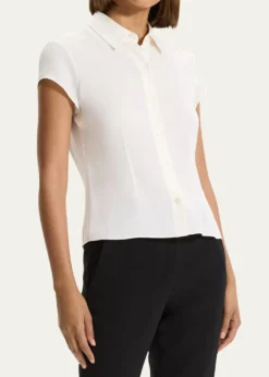 TheoryCap-Sleeve Modern Silk Georgette Blouse