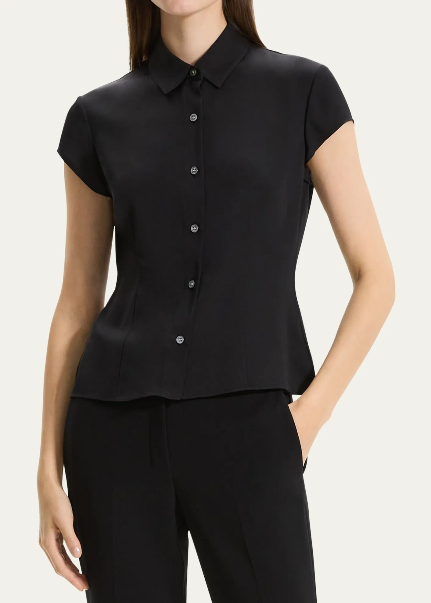 TheoryCap-Sleeve Modern Silk Georgette Blouse