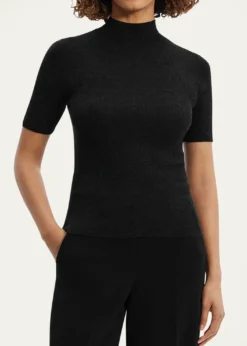 TheoryLeenda Regal Merino Wool Short-Sleeve Mock-Neck Top