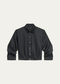 TheoryRuched-Sleeve Cropped Linen Shirt