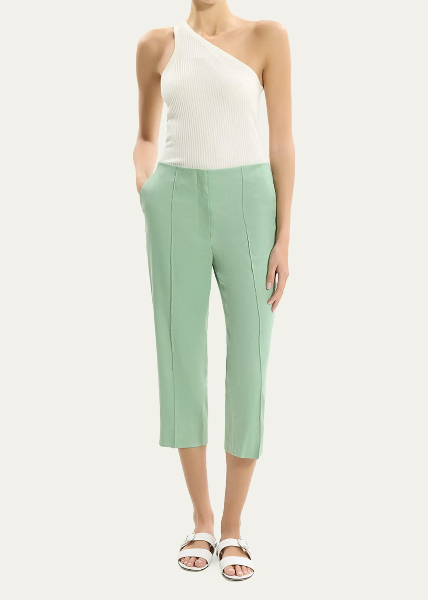 TheorySlit-Cuff Linen-Blend Capri Pants