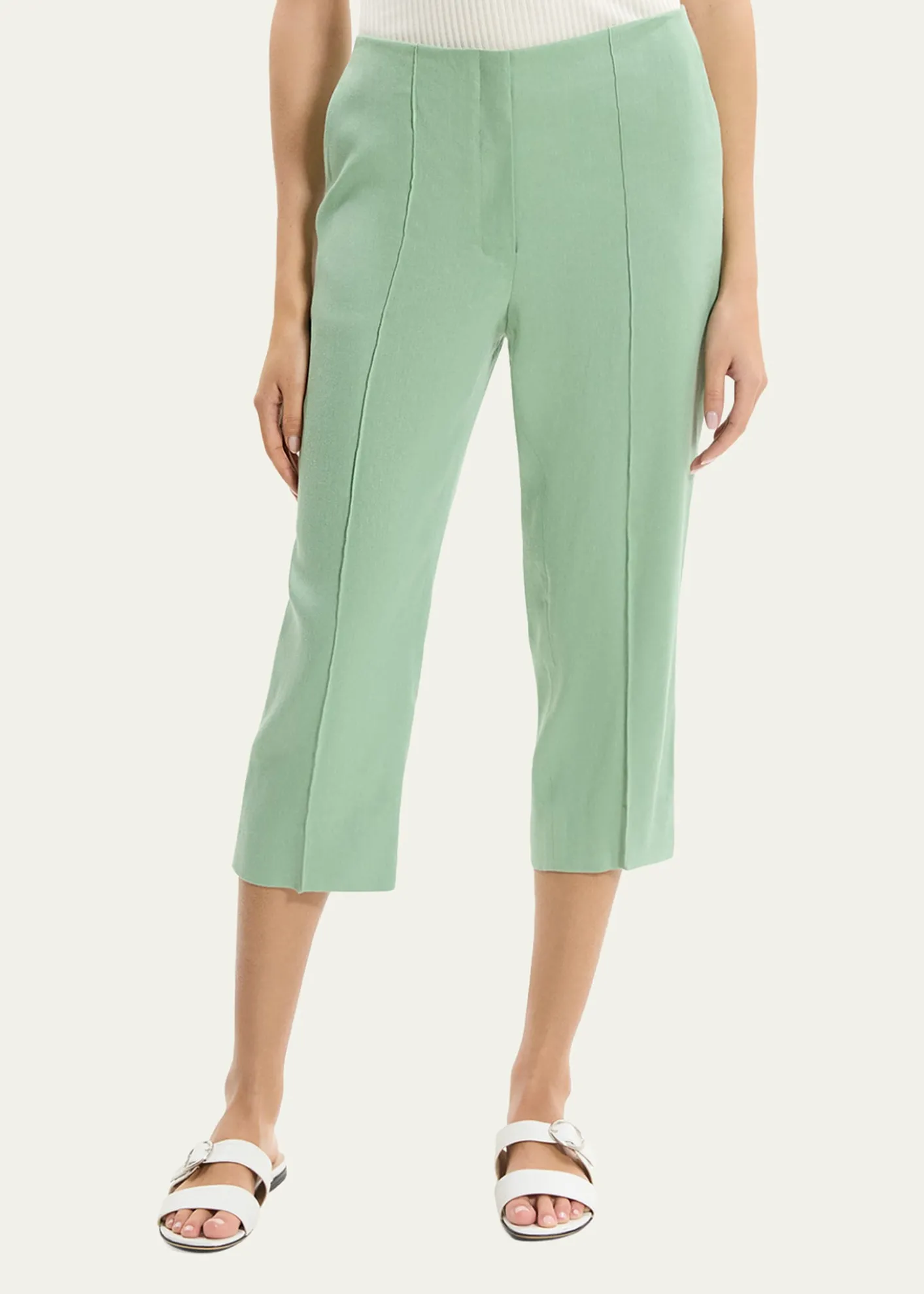 TheorySlit-Cuff Linen-Blend Capri Pants