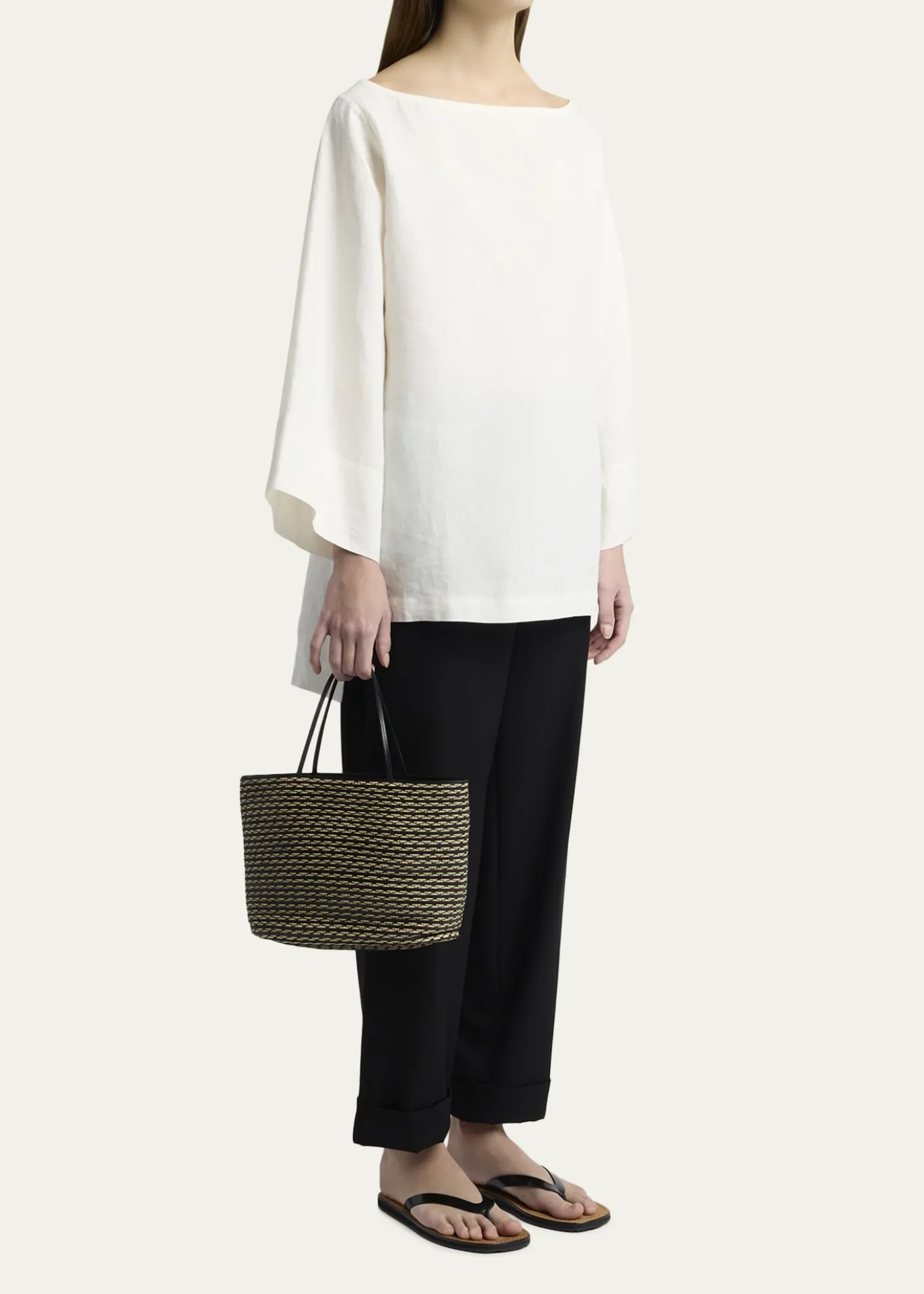 THE ROWBeau Tote Bag in Raffia & Leather