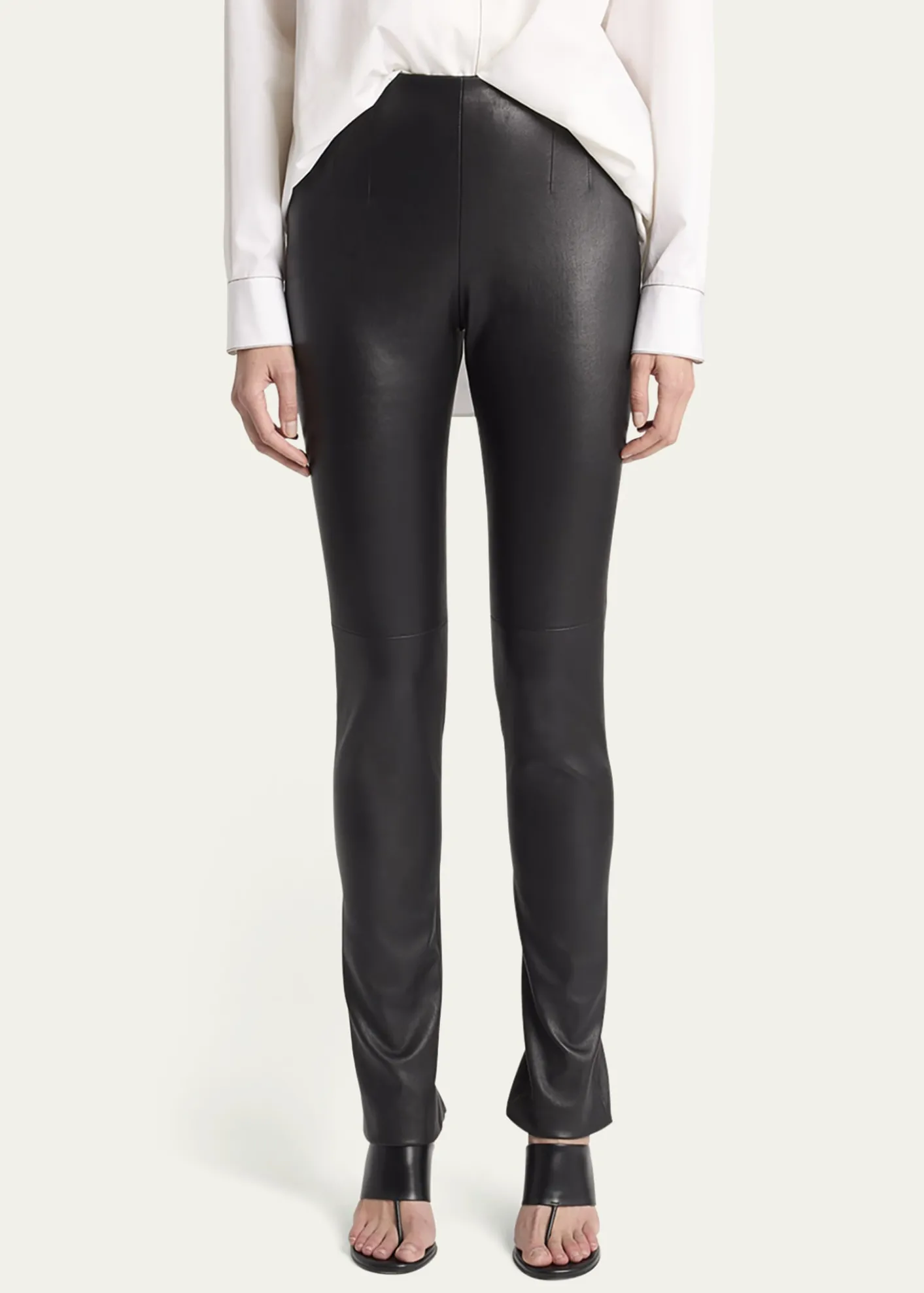 THE ROWLakun Leather Skinny-Leg Slit-Hem Pants