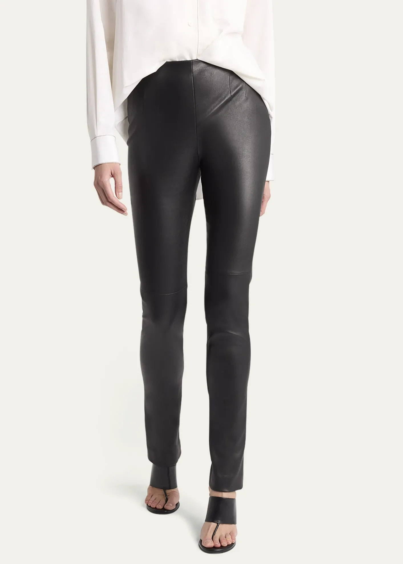 THE ROWLakun Leather Skinny-Leg Slit-Hem Pants