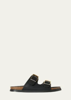 THE ROWLeather Dual-Buckle Slide Sandals