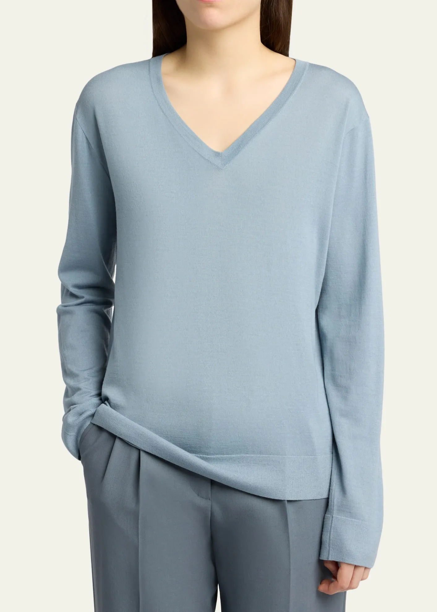 THE ROWNaius Long-Sleeve V-Neck Wool Top