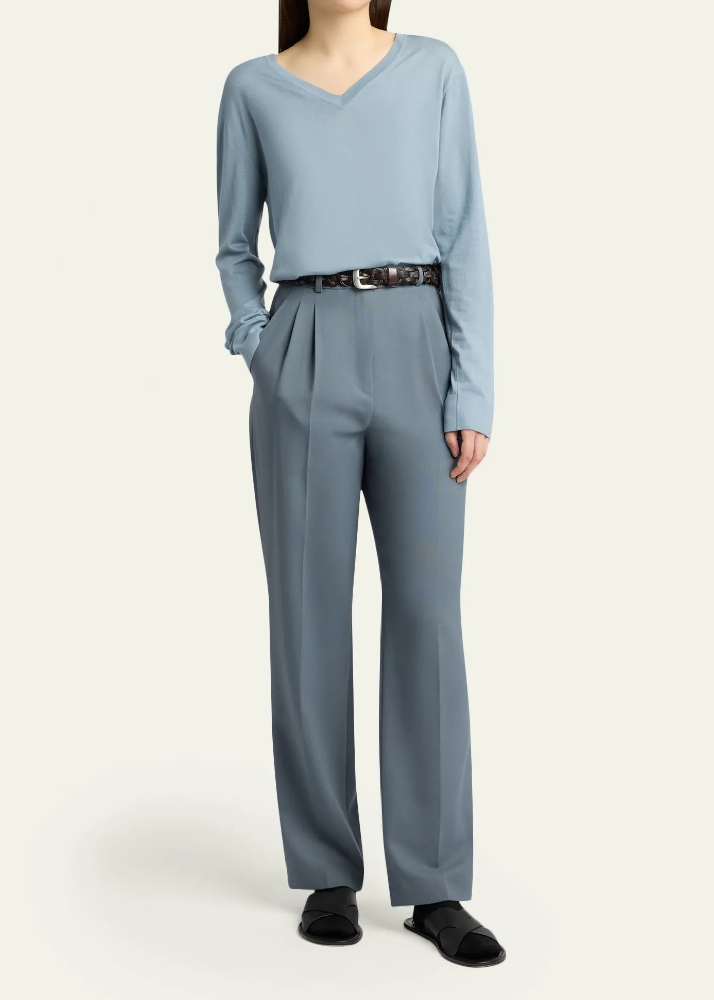 THE ROWNaius Long-Sleeve V-Neck Wool Top