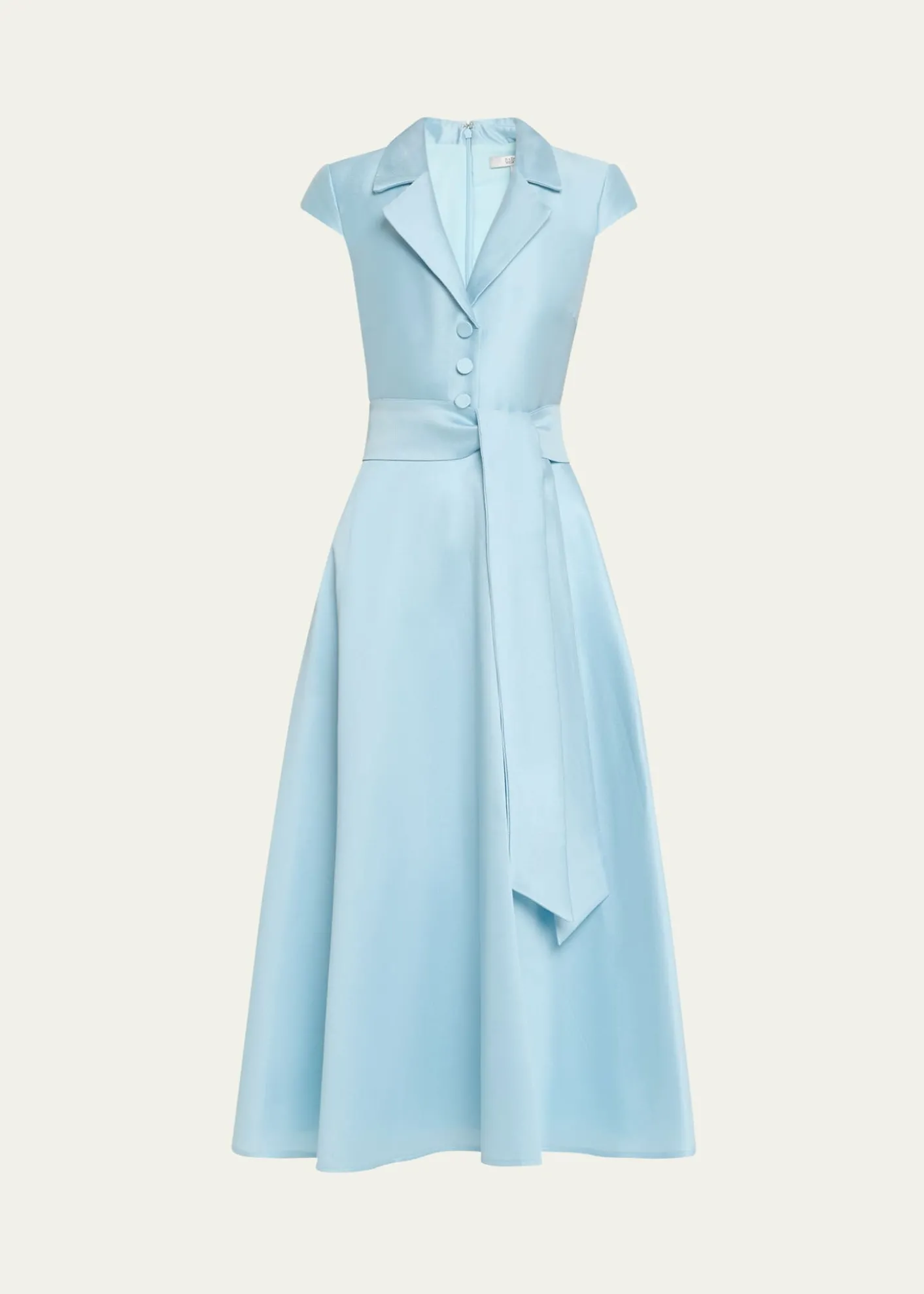 THIS ITEM IS NOT AVAILABLE.Badgley MischkaBelted Cap-Sleeve Pique Midi Shirtdress