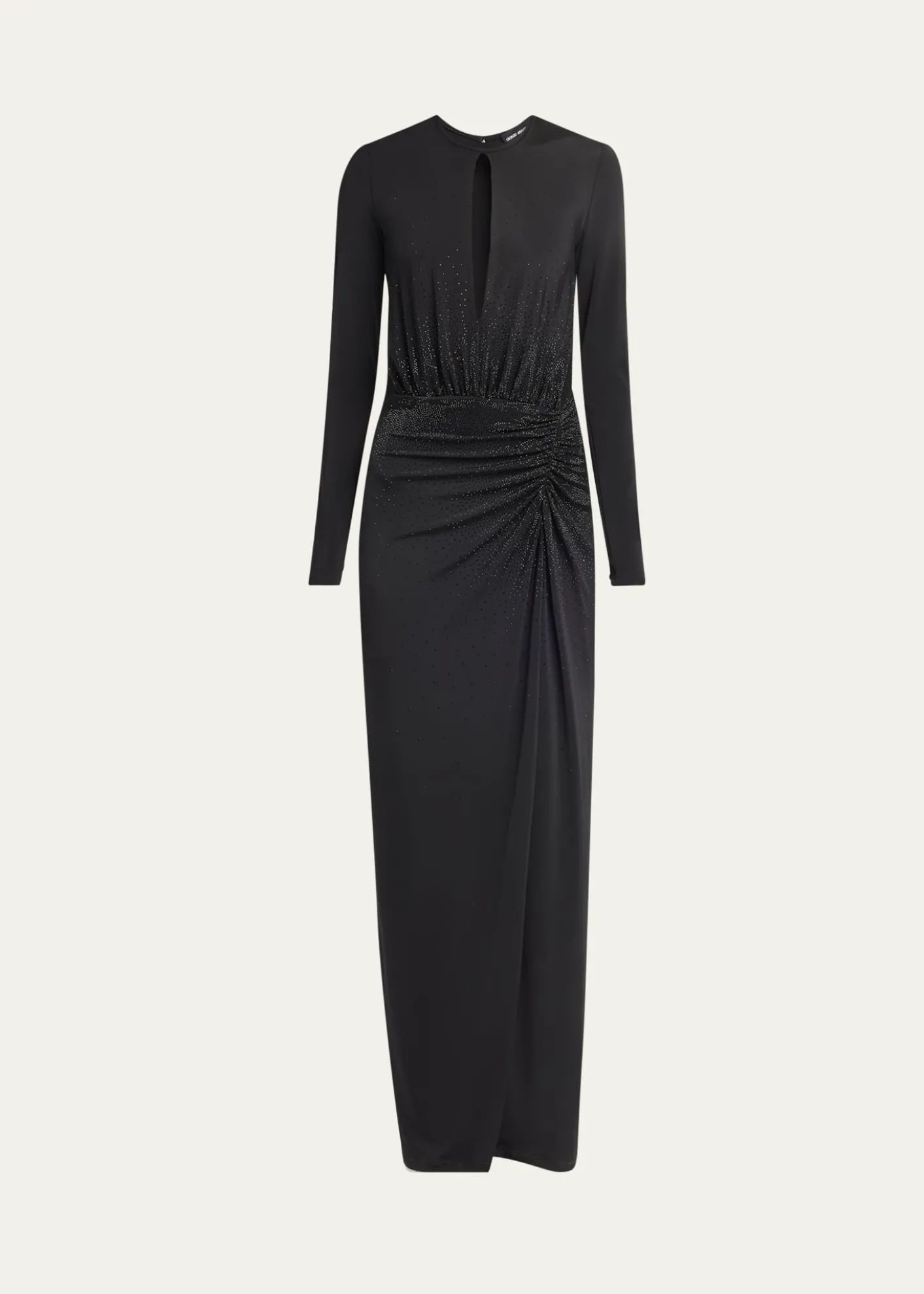 THIS ITEM IS NOT AVAILABLE.Giorgio ArmaniKeyhole Long-Sleeve Crystal Draped Jersey Gown