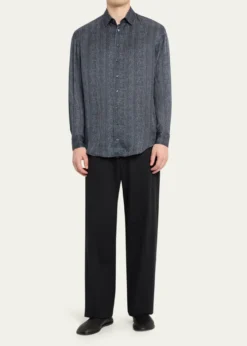 THIS ITEM IS NOT AVAILABLE.Giorgio ArmaniMen's Stripe-Print Viscose and Silk Button-Down Shirt