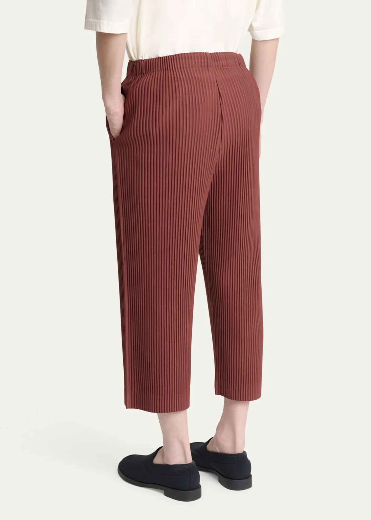 THIS ITEM IS NOT AVAILABLE.Homme Plisse Issey MiyakeMen's Cropped Brown Pleated Trousers
