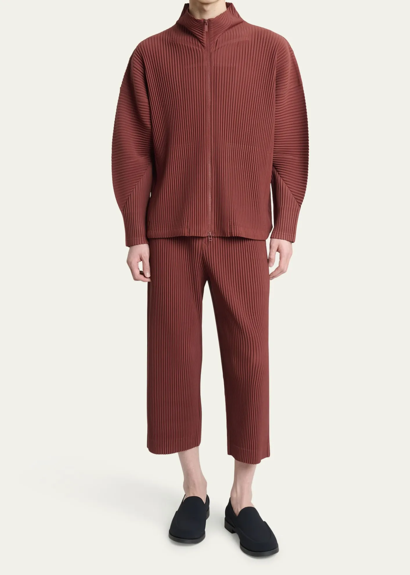 THIS ITEM IS NOT AVAILABLE.Homme Plisse Issey MiyakeMen's Cropped Brown Pleated Trousers