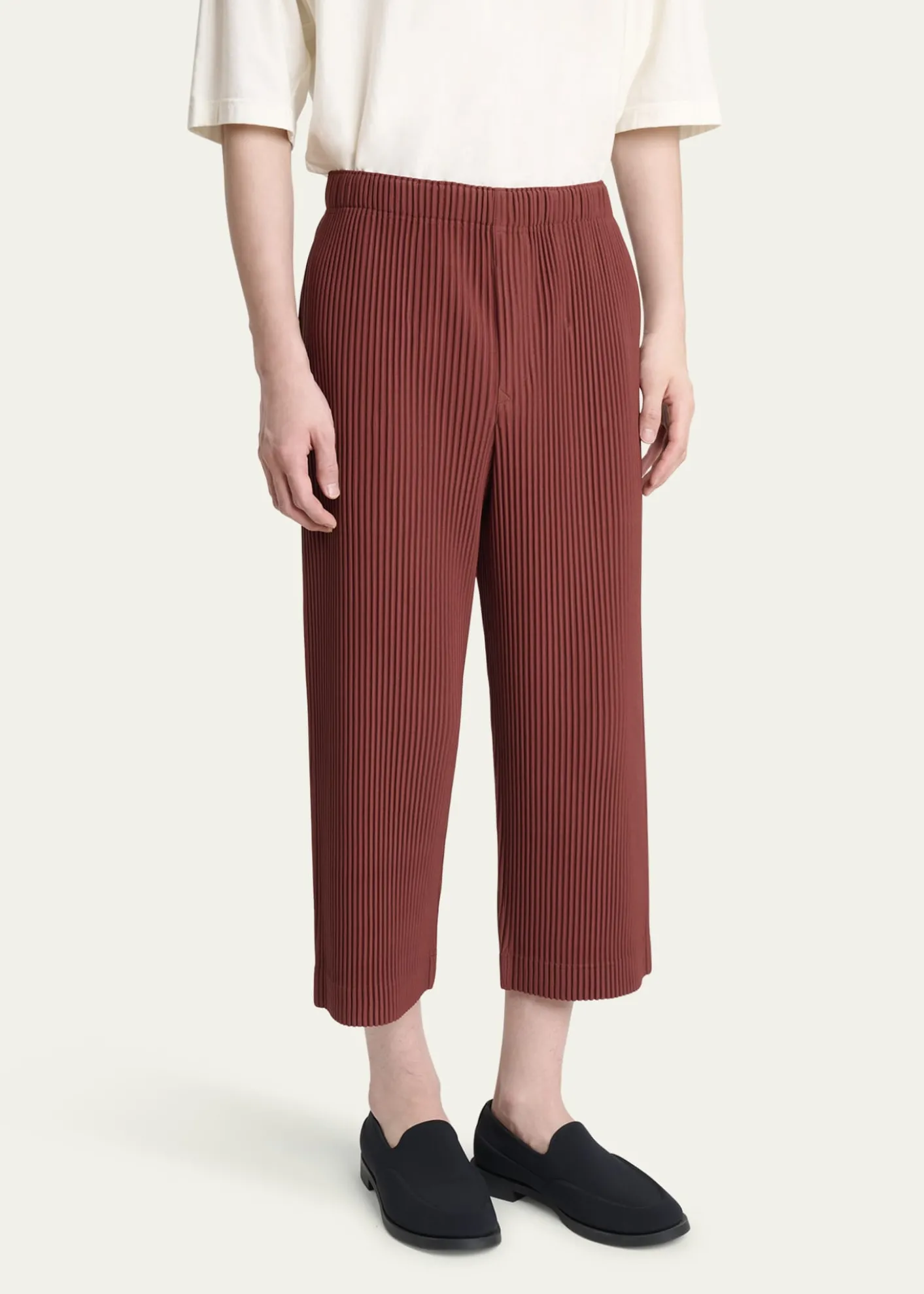 THIS ITEM IS NOT AVAILABLE.Homme Plisse Issey MiyakeMen's Cropped Brown Pleated Trousers